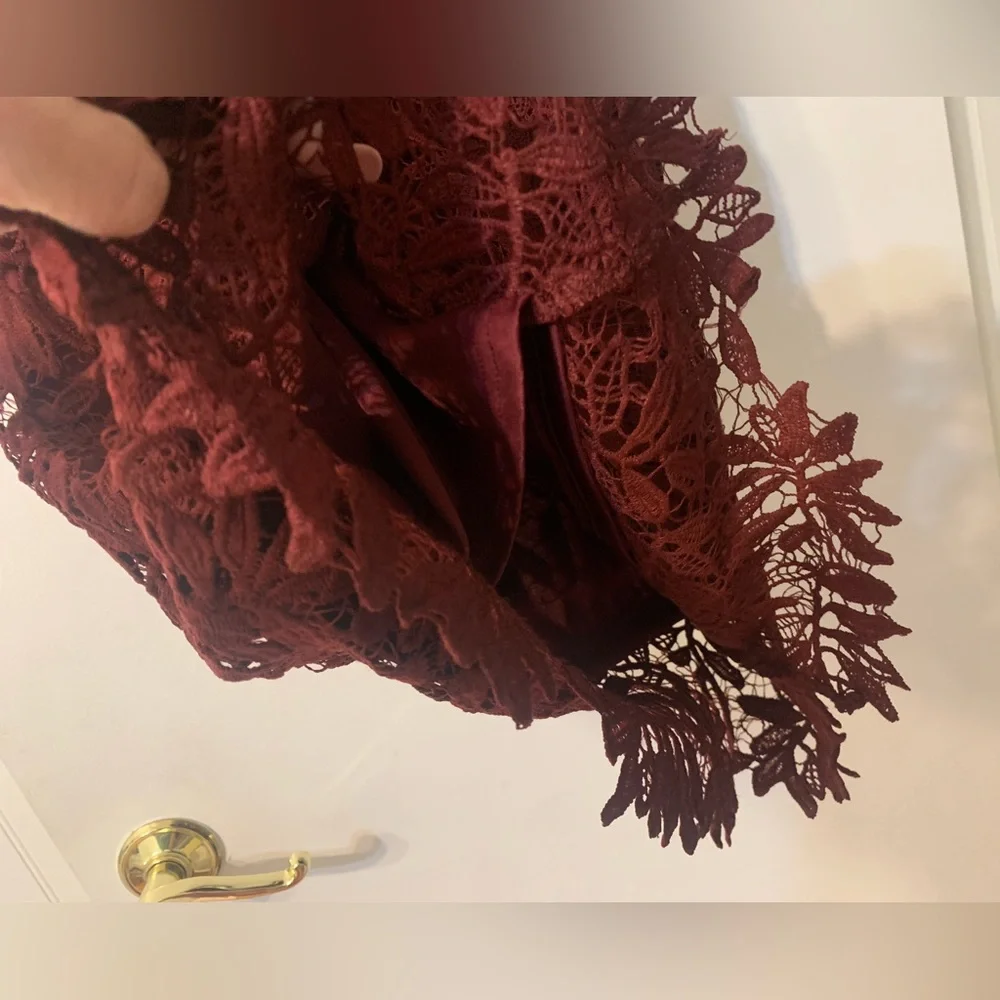 Lulus small burgundy dress right sheer right now wine red - Picture 3 of 7